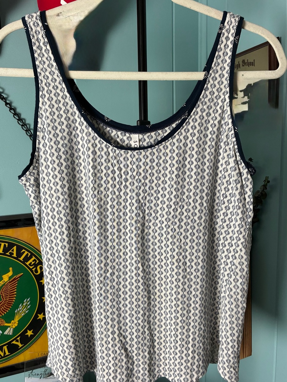 Soma "COOL NIGHTS" Navy & White Printed Scoop Neck Tank